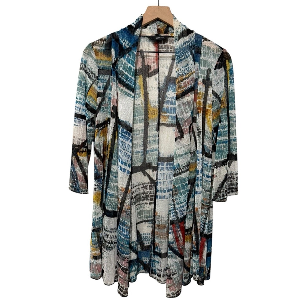 Ali Miles Size M Sheer Mesh Topper Jacket Cardigan Artsy Abstract Colorful